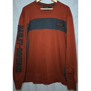 Harley Davidson Stitched Long Sleeve Shirt, Men’s 2XL, Orange Y2K Biker 103819